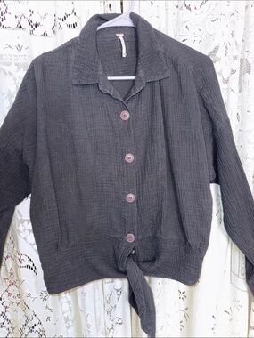 Free People gauze Button-Down Tie-Hem Shirt